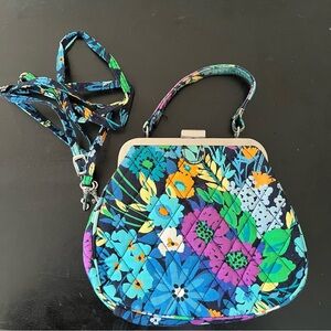 Vera Bradley Kisslock Blue Florals Satchel with Shoulder Strap Retired